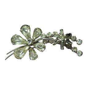Vtg Made in Austria Clear Silver Floral Spray Pin Brooch